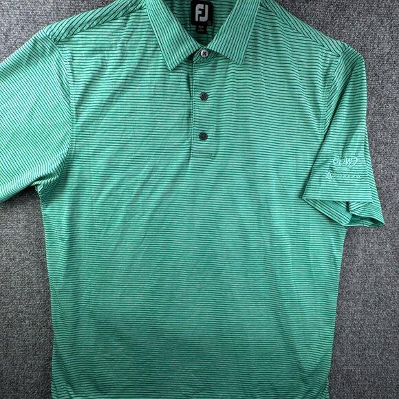 Footjoy FJ Golf Polo Shirt Mens Striped Short Sleeve Green Blue Large Adult - Picture 2 of 11